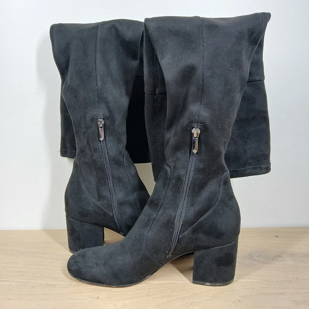 Sam Edelman Over The Knee Boots Women 8.5 Black Leather Block Heel Streetwear
